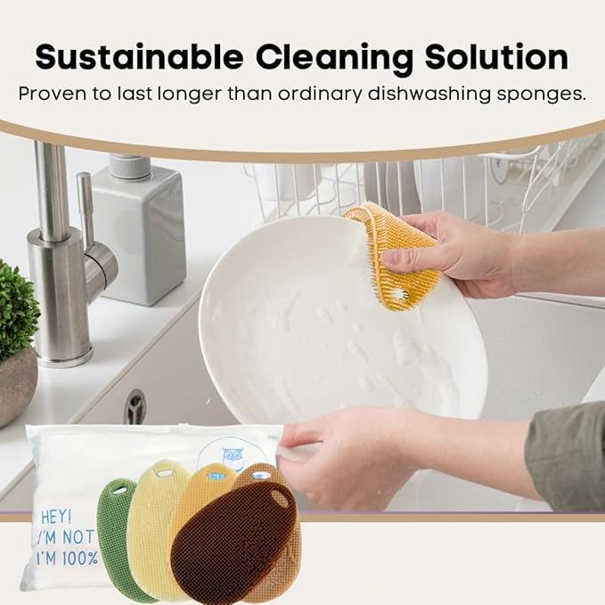 Silicone Sponge Dish Scrubber - Food Grade and Housecleaning - BPA Free Silicone Kitchen Scrubber [5 Pack Ovals Fall]