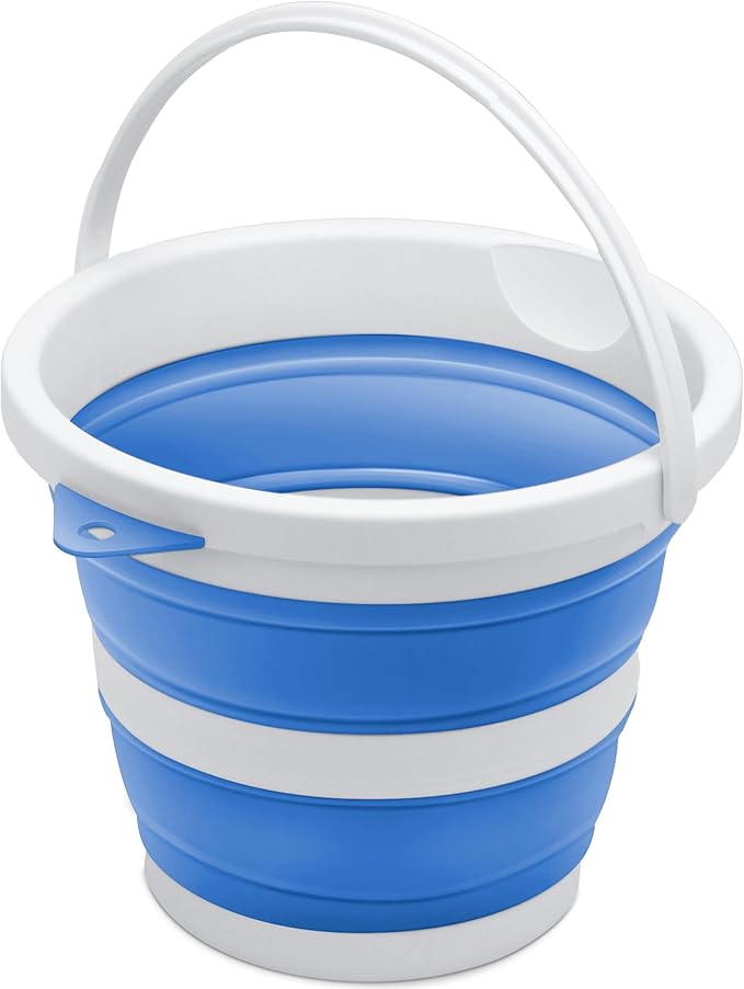 Small Collapsible Bucket 1.3 Gal/5L, Space-Efficient, Portable Foldable Water Pail for Household, Outdoor Use, Car Wash, Camping, Fishing - Blue, Single Pack