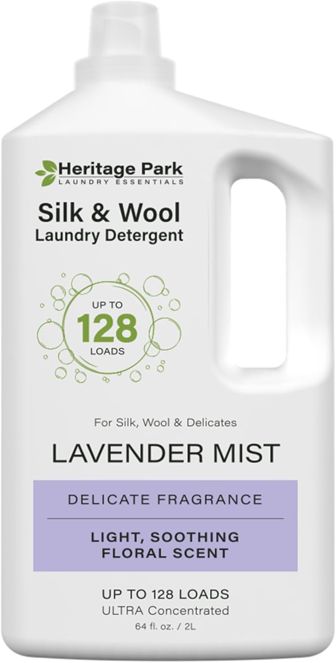 Heritage Park Silk & Wool All-Natural Lavender Mist Scent, pH-Neutral Laundry Detergent - Enzyme-Free, Concentrated Up to 128 loads (64 fl oz)