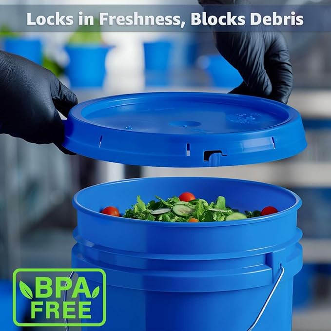 10 Pack - 5 Gallon Plastic Buckets with Lids - Food Safe, Stackable, BPA-Free Bulk Storage