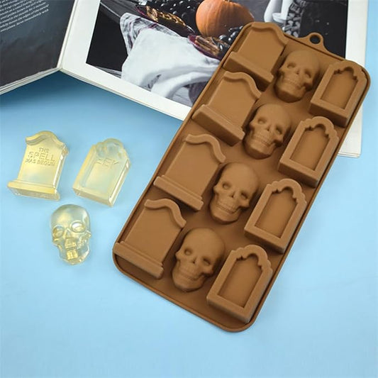 mostsom Chocolate Molds Halloween Molds Silicone for Chocolate 3D Halloween Candy Gummy Mold Skull Gravestone Shapes Mold (E_ 8.92x4.04x0.56 inch)