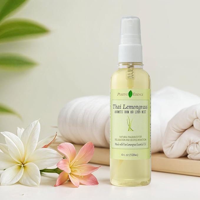 Thai Lemongrass Linen and Room Spray, Natural Air Freshener Made with Pure Lemongrass Essential Oil, Bathroom Air Freshener or Calming Pillow Spray