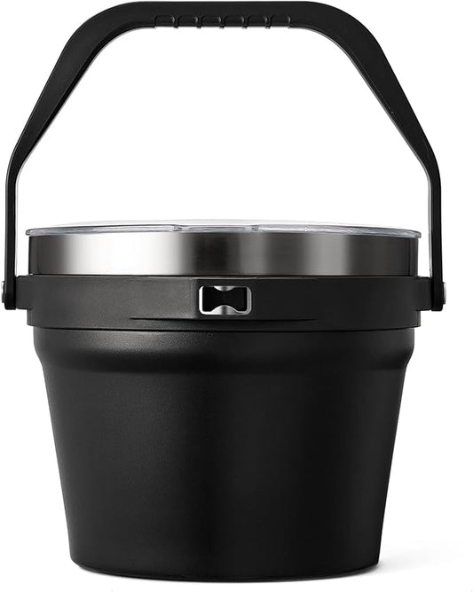 COKTIK 7L Insulated Ice Bucket with Lid，Double Wall Vacuum Stainless Steel Beverage Bucket Keeps Frozen Longer，Holds 6 Longnecks or 3 Bottles of Wine，for Cocktail, Champagne, Large Parties(Black)
