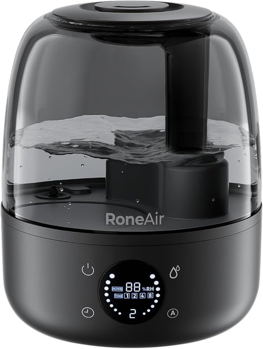 Humidifiers for Bedroom Large Room Home, 3L Cool Mist Humidifiers for Baby Nursery & Plants, Ultrasonic, Oil Diffuser, Timer, Auto Shut-Off, 360° Nozzle, 26dB Quiet, Automatic Mode