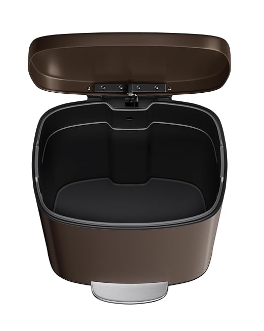 Garvee 13 Gal (50L) and 2.6 Gal (10L) Metal Trash Can Combo Set, Rustproof Garbage Can with Lid, Step-on Trash Bin with Inner Bucket, Rear Handle, Brown