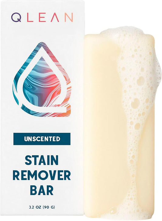 QLEAN Vegan Stain Remover Bar for Fabrics, Laundry Bar Soap for Clothes – Plant-Based, Travel-Friendly Stain Remover for Grease, Wine, Coffee, Grass & More – Non-Toxic & Safe for Delicates (1)