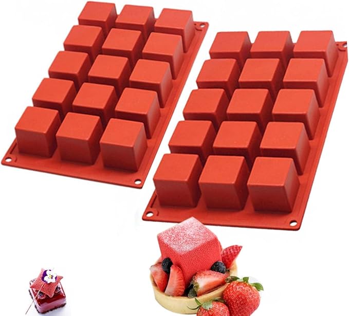 Silicone Mousse Cake Molds (2 Pack) Candy Molds, Mini Petit for Cups, Baking Cakes for Cube Chocolate Truffle Cookie Cake