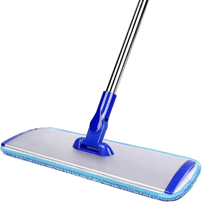 Professional Hardwood Floor Mop - 18" Microfiber Flat Mop with Washable Pad, Adjustable Stainless Steel Handle (35.5"-51") for Wet and Dry Mopping on Laminate, Tile & Vinyl Floors