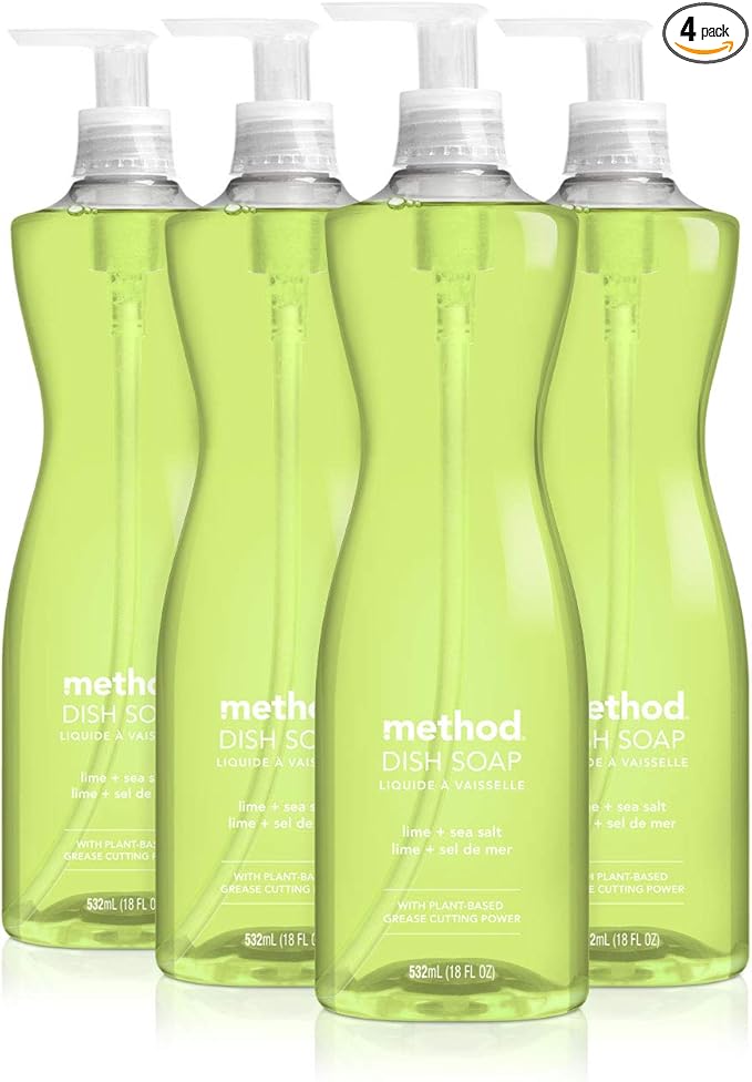 Method Gel Dish Soap, Lime + Sea Salt, Biodegradable Formula, Tough on Grease, 18 Fl Oz (Pack of 4)