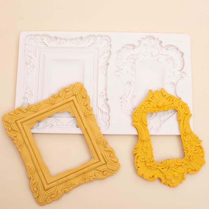 Baroque Photo Frame Silicone Mold, European Relief Scroll Frame Fondant Mold, for Baroque Cake Decoration, Modeling Clay, Resin Crafts, Desktop Ornaments, Reusable