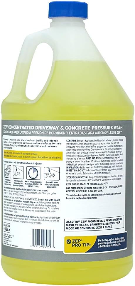 Zep Driveway and Concrete Pressure Wash Cleaner Concentrate - 1 Gal (Case of 4) - ZUBMC128 - Removes Tough Oil Stains and Grime