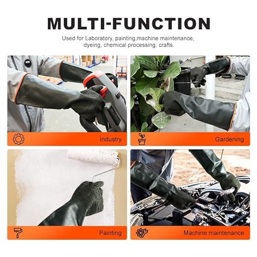 North Tower Heavy Duty Rubber Gloves, Industrial Gloves Waterproof Reusable Protective Work for Cleaning, Dishwashing,Upgraded with Non-Slip Design, Black (22in,2pair)