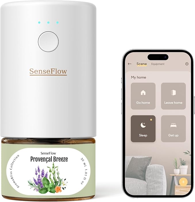 SF101S Smart Wi-Fi Waterless Ultrasonic Essential Oil Diffuser–100% Plant-Based,120-Day Natural Air Freshener & Aromatherapy scent Diffuser Covers 100㎡ for Home,Hotel-Provençal Breeze