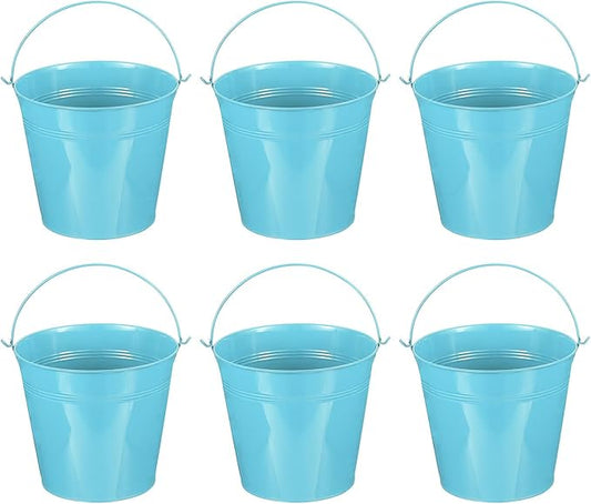 PATIKIL 7"x6.4" Small Metal Buckets with Handle, 6 Pcs Mini Galvanized Bucket Colorful Easter Buckets for Crafts Party Favors Decoration, Blue