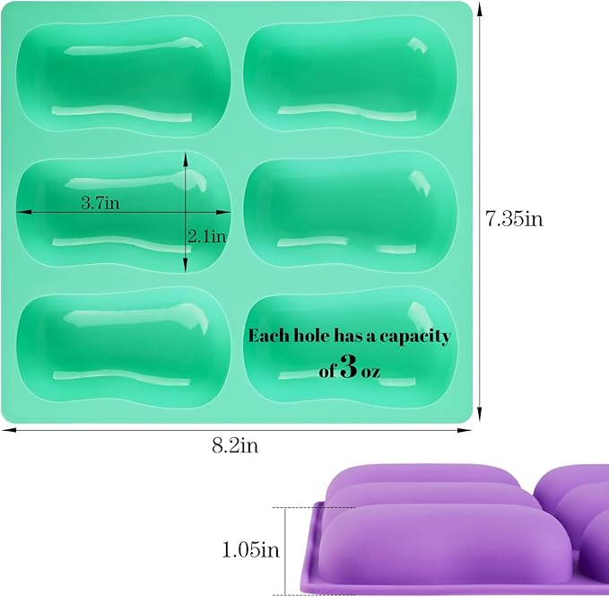 Sakolla 2 Pack 6 Cavity DIY Silicone Soap Molds Classical Handmade Silicone Molds for Bath Bombs, Craft Soap Making Supplies