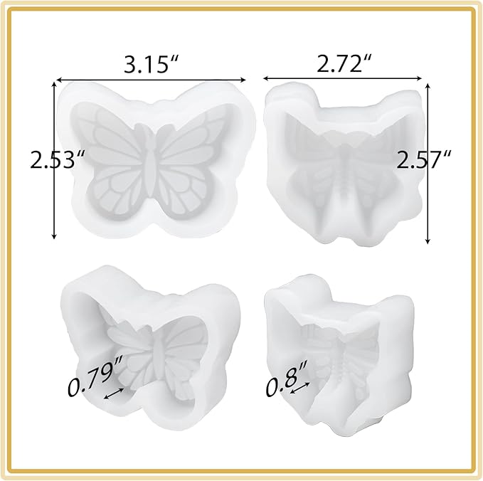 Butterfly Silicone Mold 2 Pack Candle Molds for Candle Soap Making Craft Supplies 3D Butterfly Epoxy Resin Casting Mold Plaster Cement Ornaments Mould Home Art Decor