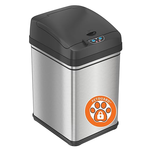 iTouchless 8 Gallon Dog-Proof Sensor Kitchen Trash Can with Lid and Odor Filter, Stainless Steel 30 Liter Automatic Recycling Bin Prevents Pets Getting in Trashcan, Home, Office, Bathroom, Bedroom