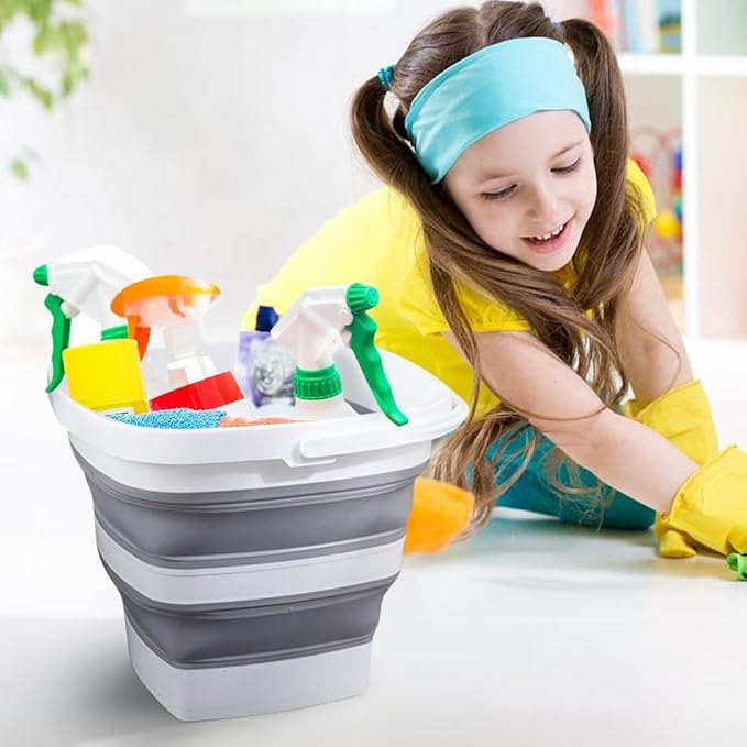 2 Pack Collapsible Plastic Bucket with Handle 2.6 Gallon (10L) Each Foldable Rectangular Tub for Cleaning Camping Essentials Space Saving Outdoor Portable Bucket for Camping