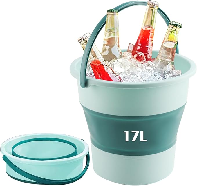 Collapsible Bucket 4.5 Gallon/17L Large Plastic Household Cleaning Mop Buckets Foldable Water Bucket for Car Wash Fishing Camping Beach (Green-Large)