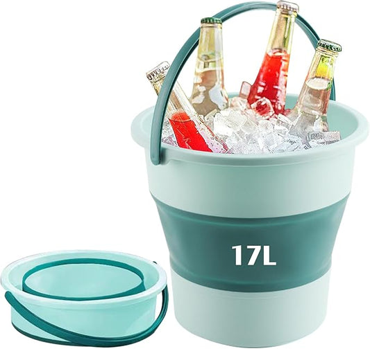 Collapsible Bucket 4.5 Gallon/17L Large Plastic Household Cleaning Mop Buckets Foldable Water Bucket for Car Wash Fishing Camping Beach (Green-Large)