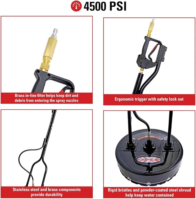 Simpson Cleaning 80182 Universal 20" Industrial Pressure Washer Surface Cleaner for Hot and Cold Water Machines, 3/8" Quick Connection, Recommended min 3450 PSI up to max of 4500 PSI, Black