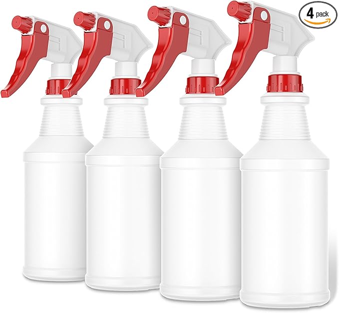 LiBa Spray Bottles (4 Pack,16 Oz), Refillable Empty Spray Bottles for Cleaning Solutions, Hair Spray, Watering Plants, Superior Flex Nozzles, Mist Sprayer, Bleach/Vinegar/Rubbing Alcohol Safe