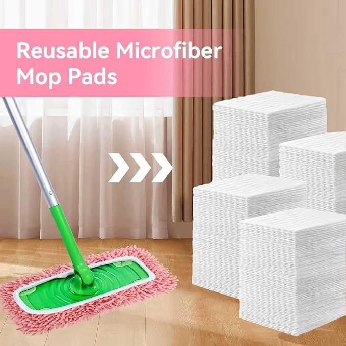 4Pcs Reusable Microfiber Mop Pads Compatible with Swiffer Sweeper，Dry Sweeping Cloths & Wet Mopping Cloths Washable Wet Pads for Hardwood Surface Floor Cleaning
