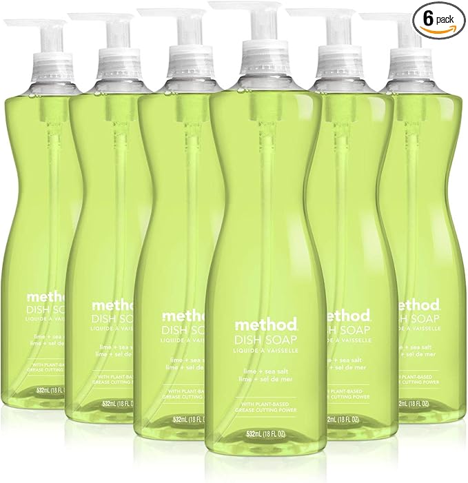 Method Gel Dish Soap, Lime + Sea Salt, Biodegradable Formula, Tough on Grease, 18 Fl Oz (Pack of 6)