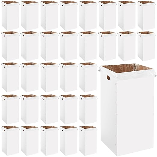 Nosiny 30 Pcs 50 Gallon Disposable and Reusable Corrugated Cardboard Trash Cans for Events, Recycling Bins Bulk with Trash Bags,Cardboard Garbage Boxes for Parties,18" x 18" x 36" (White)