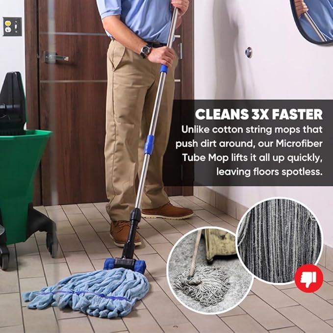 Commercial Mop Head Replacement – 1 Pack Medium Red Microfiber Tube Mop (14 oz.) | Industrial Wet Mops | Refill Heads, Machine Washable, Heavy Duty | Hardwood, Tile, Laminate, Vinyl Floors