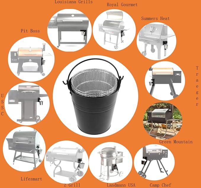 Firsgrill Wood Pellet Grease Bucket Liners for Traeger，Z Grill，Pit Boss (1, Black Bucket)