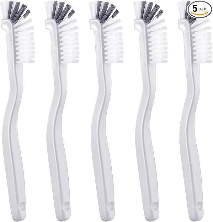 5 Piece Cleaning Dish Scrub Brush Kitchen Sink Bathroom Brushes, Household Pot Pan Dishwasher Edge Corners Grout Deep Cleaning Brush with Stiff Bristles (White and Black)