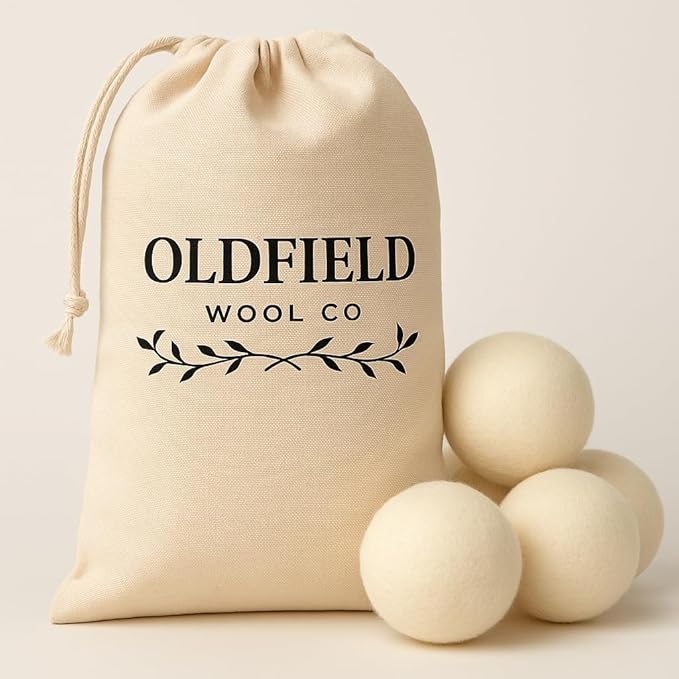 Oldfield Wool Co XL Organic Wool Dryer Balls – 6 Pack – Natural Fabric Softener, Reduces Drying Time 30%, Reusable, Pet Hair & Lint Remover, Eco-Friendly