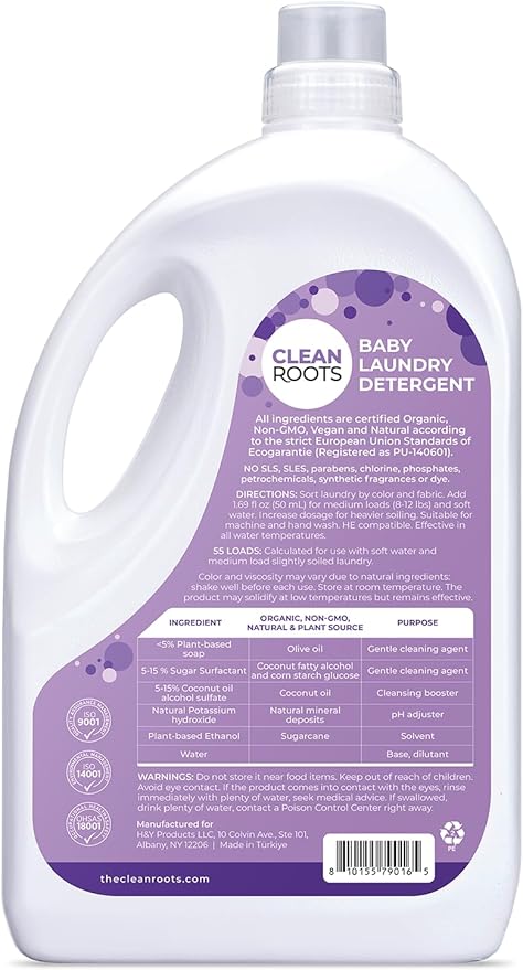 Baby Laundry Detergent, EcoGarantie Certified 100% Organic & Natural, Scent-Free & Hypoallergenic, Dermatologically Tested & Approved - 55 Loads, 92.9 fl. oz (2.75 L)