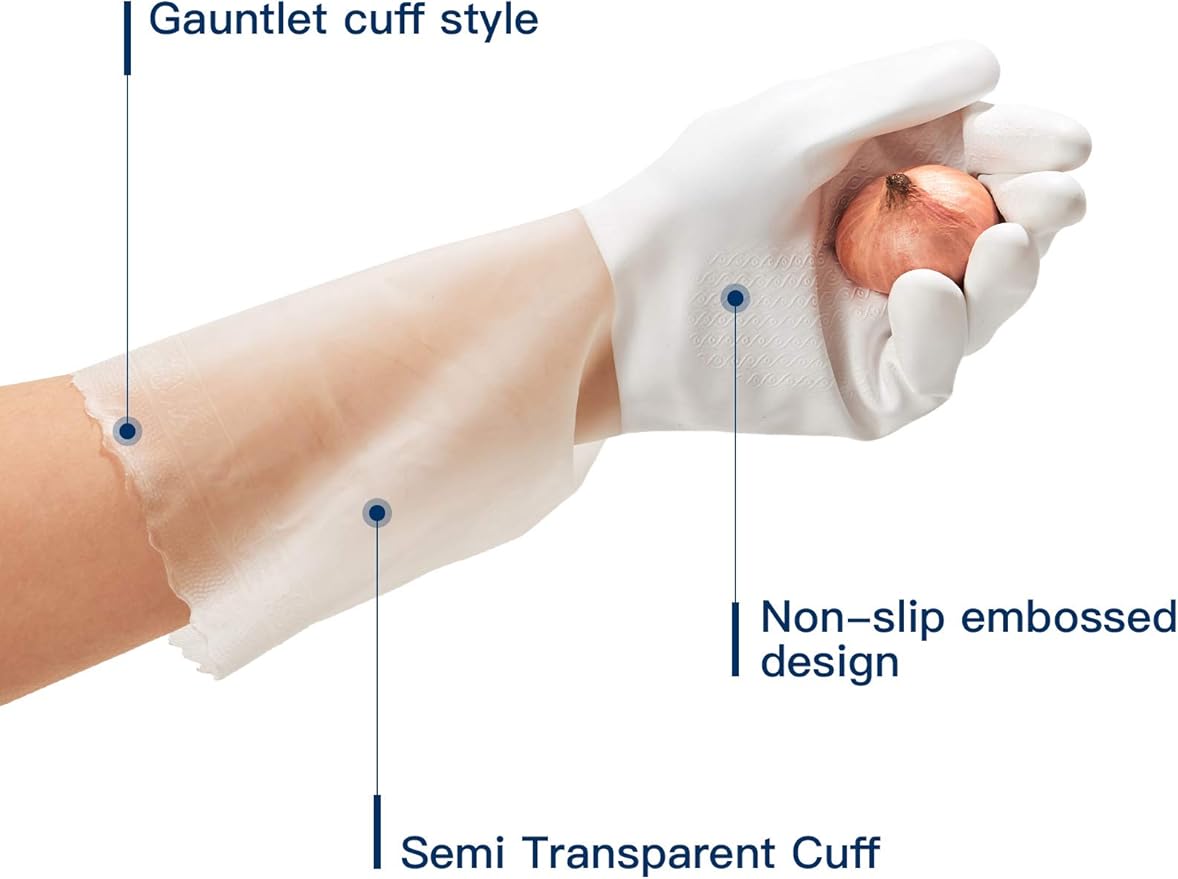 LANON 3 Pairs wahoo Skin-Friendly Cleaning Gloves, Unlined Dishwashing Kitchen Gloves, Reusable, Non-Slip, Brilliant White, Medium