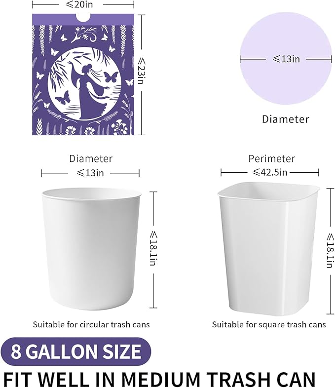 VOK 8 Gallon Trash Bags Drawstring, Medium Trash Bags for Office, Kitchen, Bedroom Trash Cans, Colored Portable Sturdy Garbage Bags 8 Gallon with Lavender Scent, 60 Counts