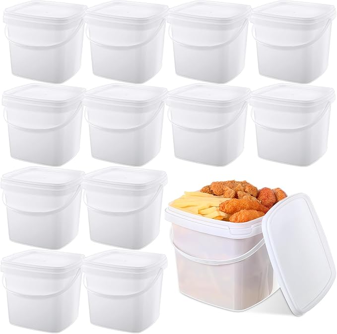 Mifoci 12 Pcs 3 Qt/ 101 Oz/ 3 L Plastic Food Containers, 0.74 Gallon Ice Cream Buckets with Lids and Handle Reusable Square Deli Containers Freezer and Microwave Safe for Kitchen Food Drinks Storage