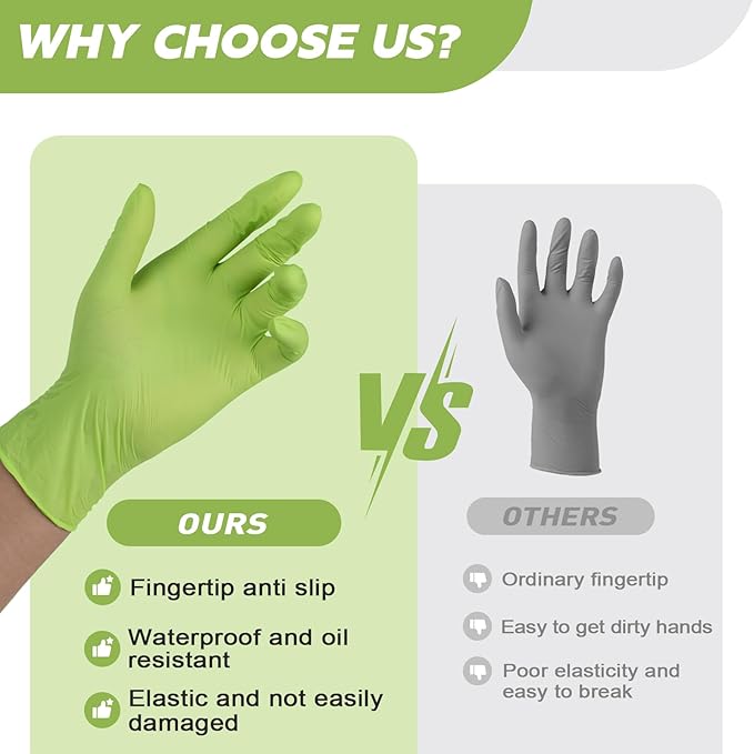 FINITEX Nitrile Disposable Latex-Free Gloves Green - 3.5mil 100PCS Powder-Free Gloves Cleaning Medical Exam Food Gloves