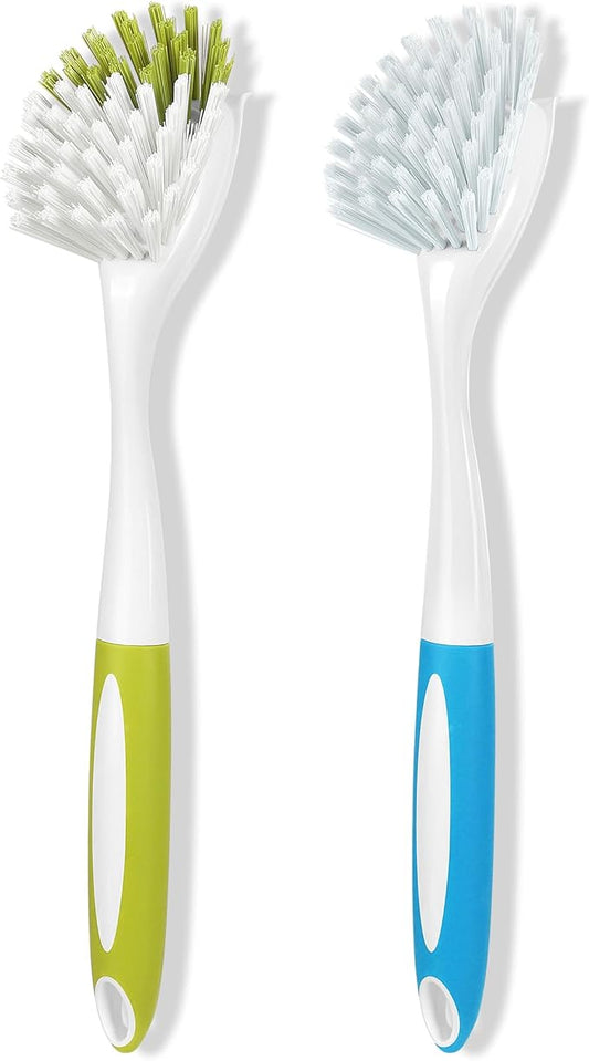 Dish Brush, Dish Scrubber & Kitchen Scrub Brush for Dishes, Pots, Pans, Sink, Cast Iron, Yellow Blue 2 Pack