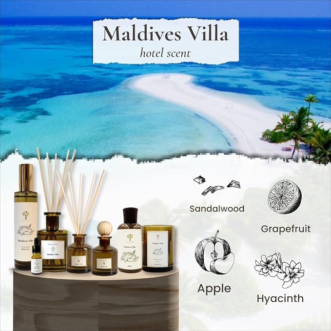 PRISTINE Maldives Villa/Inspired by Marriott Hotel Ball Diffuser for Wardrobe | Citrusy Grapefruit, Apple/Ocean Breeze/Sandalwood Oil Mini Diffuser Decor | Air Freshener for Closets