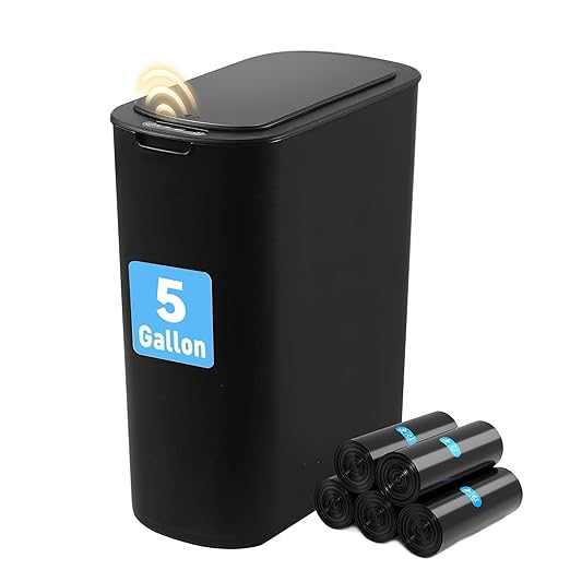 Automatic Bathroom Garbage Bin with Lid, 5 Gallon Touchless Trash Bin, Smart Electric Narrow Waterproof Trash Can for Toilet, Office, Kitchen, Bedroom, Living Room