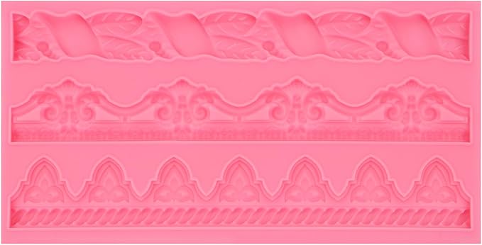 Art Molds for Cake Decoration, Baroque Scroll Silicone Fondant Molds, Floral Relief Border Chocolate Baking Molds for Resin Plaster Air Dry Clay(3-Cavity)