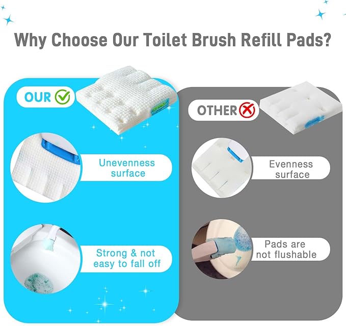 Toilet Cleaner Refill Pads Ocean Scent Enhanced Odor Control 72 Count Toilet Scrubber Refill Clean Stains Disposable Toilet Brush Refill for Toilet and Bathroom