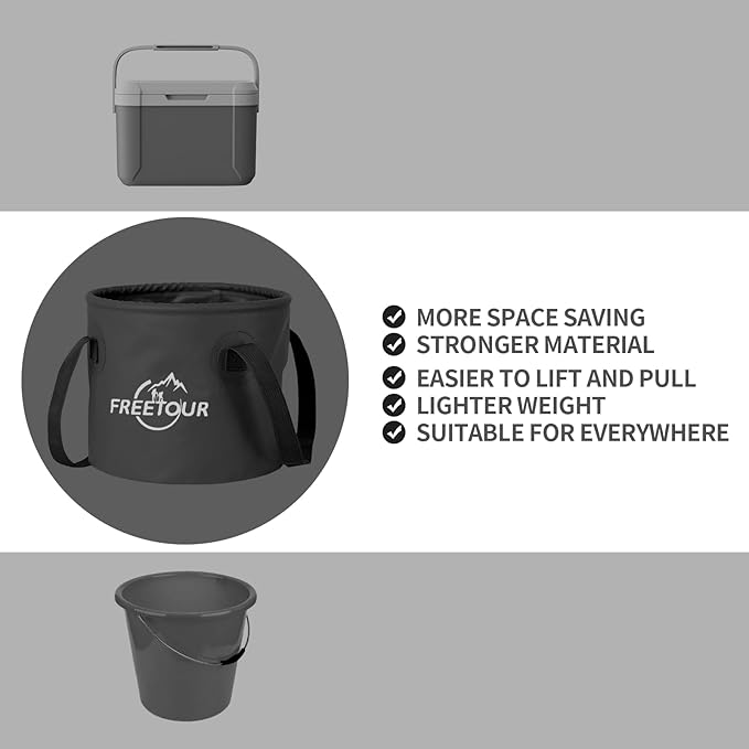 Baiao Collapsible Bucket 5 Gallon, Portable Collapsible Bucket with Handle, Folding Water Container for Fishing Camping Beach Hiking Home Travel Car Washing(Black 20L)