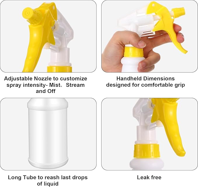 Eccliy 12 Pcs 16 Oz Plastic Spray Bottle, Adjustable Empty Reusable Sprayer for Cleaning, Planting, Water, Bathroom and Kitchen, BBQ, Commercial and Residential(Green, Yellow,Original)