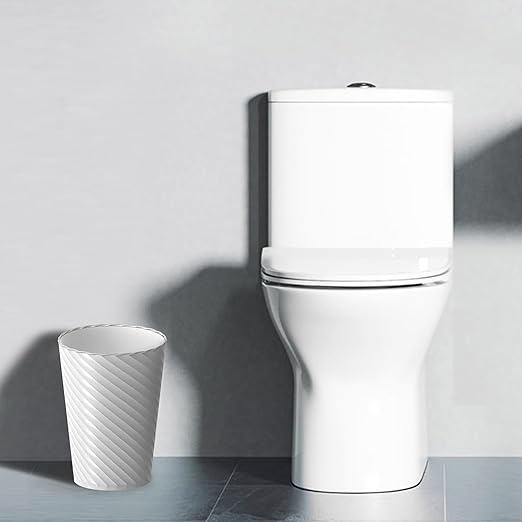 Bathroom Trash Can, 3 Pack 1.8 Gallons Small Trash Can with Trash Bags, Bathroom Garbage Can, Plastic Trash Bin, Round Waste Basket for Bedroom, Office, Room (White Blue Grey)