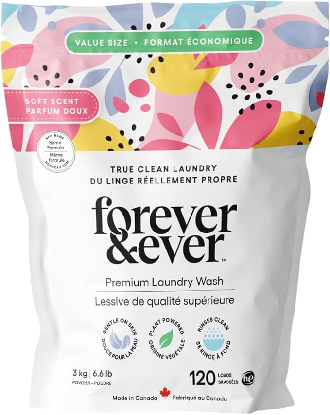 All Natural Laundry Detergent Powder, Gentle Clean Laundry Detergent, Enzyme Free, Plant Based, Biodegradable, Eco Friendly Washing Powder, High Efficiency Premium Wash, Soft Scented, 6.6lbs