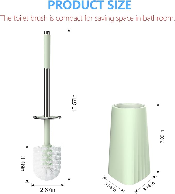 SetSail Toilet Brush, Compact Size Toilet Bowl Brush and Holder Toilet Brushes for Bathroom with Stainless Steel Handle Toilet Cleaner Brush with Durable Scrubbing Bristles, Splash-Proof, Green