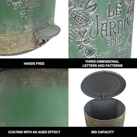 Retro Outdoor Trash Can with Lid 17L/4.5 Gallon Waste Container with Pedal Garbage Poop Bin Kitchen Waste Bins Touchless Bathroom Garbage Can Room Park Garden Decor