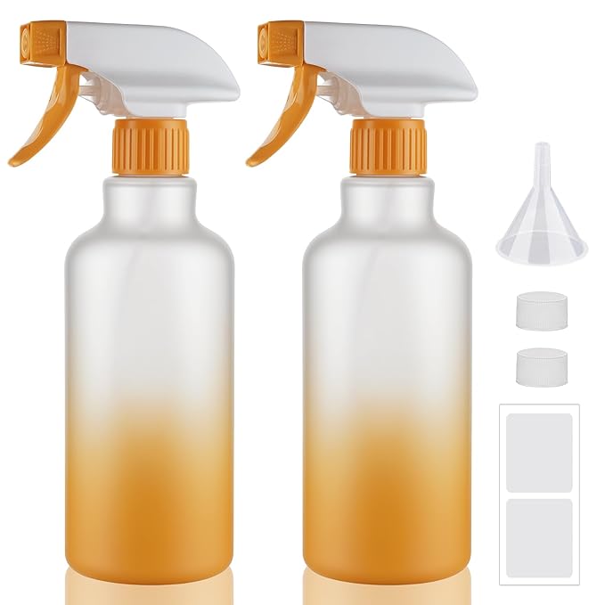 Spray Bottles 16.9oz/500ml Plastic Spray Bottle for Hair Mist/Stream Empty Spray Bottle Heavy Duty Refillable Containers for Cleaning Solutions, Plants Gradient 2 Pack (Yellow)